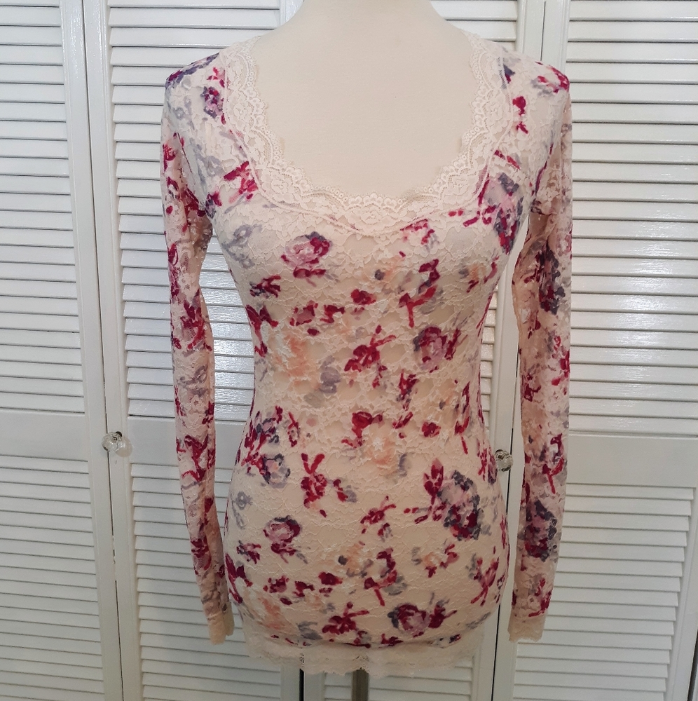 Free people LS floral sheer lace top sz SP *C1 - Picture 2 of 8